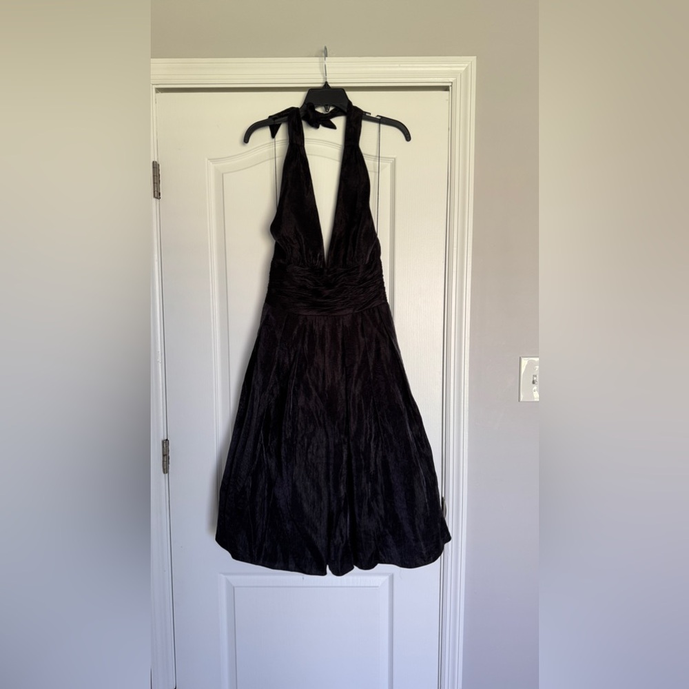 Adrianna Papell halter neck open back black dress